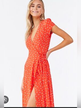 Forever 21 Red Heart Print Wrap Maxi Dress